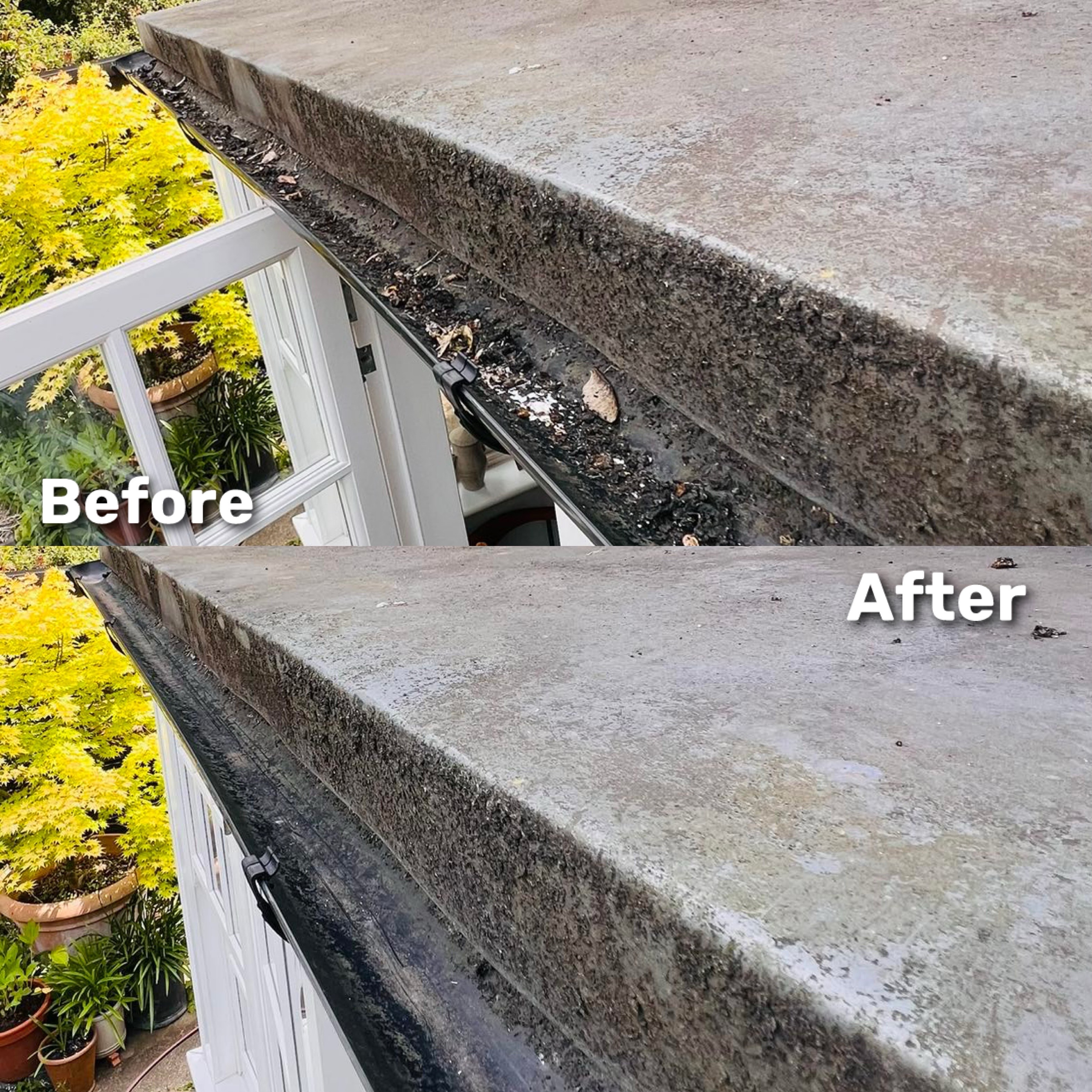 Gutter cleaning before and after